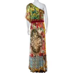 Pre Owned Dolce & Gabbana Multicolor Printed Silk One Shoulder Maxi Dress M