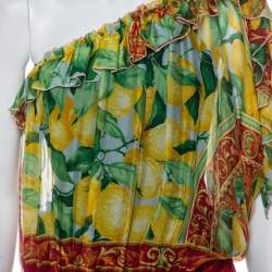 Pre Owned Dolce & Gabbana Multicolor Printed Silk One Shoulder Maxi Dress M