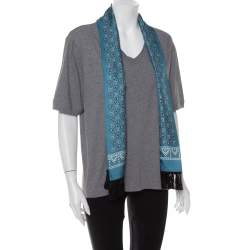 Pre Owned Dolce & Gabbana Grey Cotton V-Neck T-Shirt with Butterfly Printed Tasseled Silk Scarf S