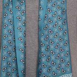 Pre Owned Dolce & Gabbana Grey Cotton V-Neck T-Shirt with Butterfly Printed Tasseled Silk Scarf S