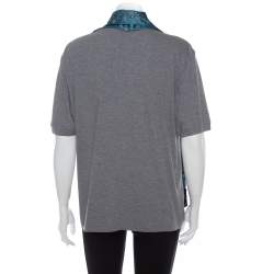 Pre Owned Dolce & Gabbana Grey Cotton V-Neck T-Shirt with Butterfly Printed Tasseled Silk Scarf S