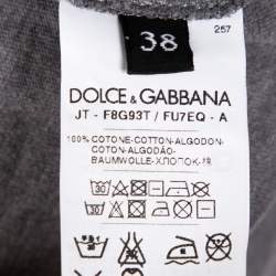 Pre Owned Dolce & Gabbana Grey Cotton V-Neck T-Shirt with Butterfly Printed Tasseled Silk Scarf S