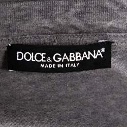 Pre Owned Dolce & Gabbana Grey Cotton V-Neck T-Shirt with Butterfly Printed Tasseled Silk Scarf S
