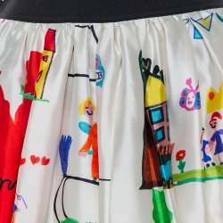 مملوكة مسبقًا Dolce & Gabbana Multicolor Children's Drawing Printed Silk Mikado Midi Skirt M