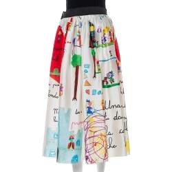 مملوكة مسبقًا Dolce & Gabbana Multicolor Children's Drawing Printed Silk Mikado Midi Skirt M