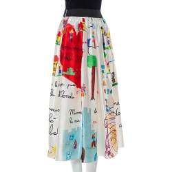 مملوكة مسبقًا Dolce & Gabbana Multicolor Children's Drawing Printed Silk Mikado Midi Skirt M