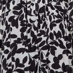 Pre Owned Dolce & Gabbana Monochrome Leaf Printed Silk Ruffled Midi Dress M
