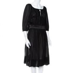 Pre Owned Dolce & Gabbana Black Cotton Belt Detail Flared Midi Dress M