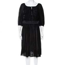 Pre Owned Dolce & Gabbana Black Cotton Belt Detail Flared Midi Dress M