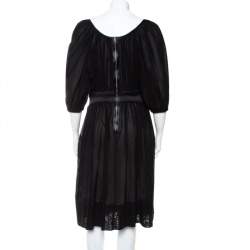 Pre Owned Dolce & Gabbana Black Cotton Belt Detail Flared Midi Dress M