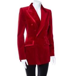 Pre Owned Dolce & Gabbana Red Velvet Double Breasted Blazer S