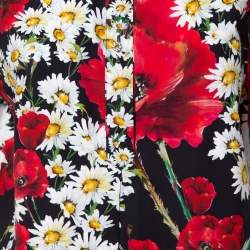 مملوكة مسبقًا Dolce & Gabbana Black Poppy & Daisy Printed Cotton Half Button Short Sleeve Shirt M