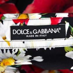 مملوكة مسبقًا Dolce & Gabbana Black Poppy & Daisy Printed Cotton Half Button Short Sleeve Shirt M