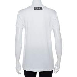 Pre Owned Dolce and Gabbana White Cotton Pasta Graphic Printed Applique Detail Crewneck T-shirt S
