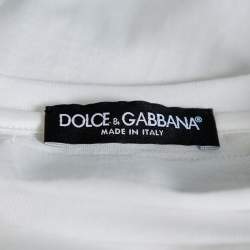 Pre Owned Dolce and Gabbana White Cotton Pasta Graphic Printed Applique Detail Crewneck T-shirt S