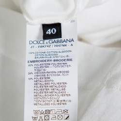Pre Owned Dolce and Gabbana White Cotton Pasta Graphic Printed Applique Detail Crewneck T-shirt S
