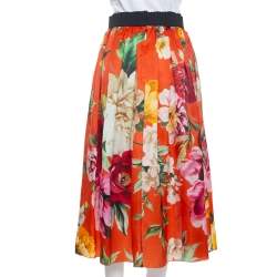 مملوكة مسبقًا تنورة ميدي دولتشي أند غابانا حرير برتقالي مورد مطبوع مقاس متوسط - ميديوم