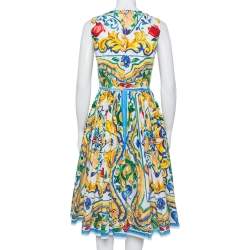 Pre Owned Dolce & Gabbana  Multicolor Maiolica Tile Print Cotton Sleeveless Midi Dress M