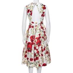Pre Owned Dolce & Gabbana White Poppy & Daisy Printed Cotton & Silk Sleeveless Midi Dress M