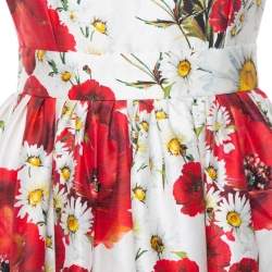 Pre Owned Dolce & Gabbana White Poppy & Daisy Printed Cotton & Silk Sleeveless Midi Dress M