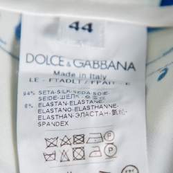 Pre Owned Dolce & Gabbana White & Blue Majolica Printed Silk Tapered Leg Trousers M