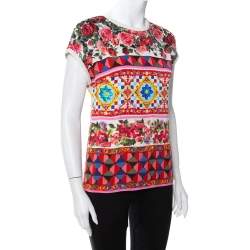 Pre Owned Dolce & Gabbana Multicolor Multiprinted Silk Top S