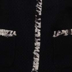 Pre Owned Dolce & Gabbana Black Tweed Contrast Trim Frayed Hem Jacket M