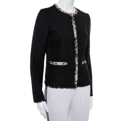 Pre Owned Dolce & Gabbana Black Tweed Contrast Trim Frayed Hem Jacket M