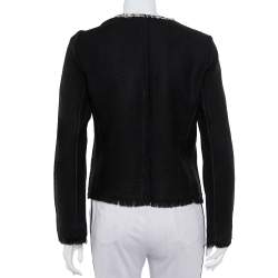 Pre Owned Dolce & Gabbana Black Tweed Contrast Trim Frayed Hem Jacket M