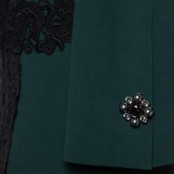 Pre Owned تونيك دولتشي أند غابانا كريب أخضر دانتيل مزين بأكمام طويلة مقاس صغير جدًا - إكس سمول