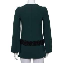 Pre Owned تونيك دولتشي أند غابانا كريب أخضر دانتيل مزين بأكمام طويلة مقاس صغير جدًا - إكس سمول