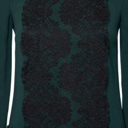 Pre Owned تونيك دولتشي أند غابانا كريب أخضر دانتيل مزين بأكمام طويلة مقاس صغير جدًا - إكس سمول