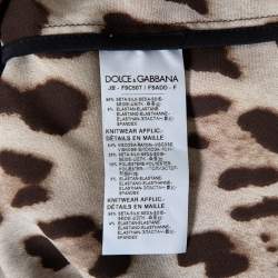 Pre Owned Dolce & Gabbana Brown Animal Printed Silk Contrast Trim Detail Zip Front Jacket S