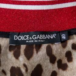 Pre Owned Dolce & Gabbana Brown Animal Printed Silk Contrast Trim Detail Zip Front Jacket S
