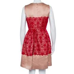 Pre Owned Dolce & Gabbana Beige Satin Lace Trim Detail Sleeveless Mini Dress M
