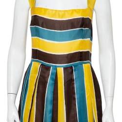 مملوكة مسبقًا فستان ميدي دولتشي أند غابانا حرير أورغانزا مقلم متعدد الألوان مقاس كبير - لارج