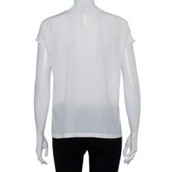 Pre Owned Dolce & Gabbana Cream Silk Sequin Embellished Trim Blouse M