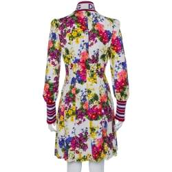 Pre Owned فستان ميني دولتشي أند غابانا شارميوز ياقة مرتفعة حرير طباعة زهور أبيض مقاس متوسط