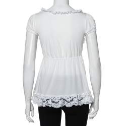 Pre Owned Dolce & Gabbana White Knit Lace Trim Waist Tie Detail Top M