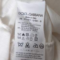 Pre Owned Dolce & Gabbana White Knit Lace Trim Waist Tie Detail Top M