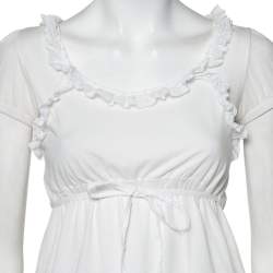 Pre Owned Dolce & Gabbana White Knit Lace Trim Waist Tie Detail Top M