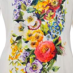 Pre Owned طقم تنورة طول ركبة وتوب دولتشي أند غابانا حرير طباعة فلورت كريمي مقاس متوسط