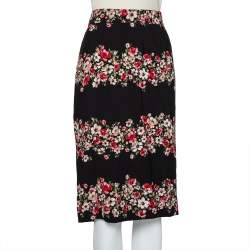 Pre Owned Dolce & Gabbana Black Floral Printed Crepe Pencil Skirt L