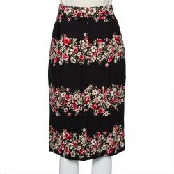 Pre Owned Dolce & Gabbana Black Floral Printed Crepe Pencil Skirt L