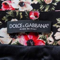 Pre Owned Dolce & Gabbana Black Floral Printed Crepe Pencil Skirt L