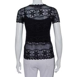 Pre Owned Dolce & Gabbana Black Crochet Button Front Top S