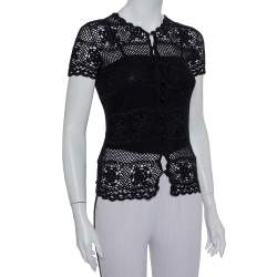 Pre Owned Dolce & Gabbana Black Crochet Button Front Top S