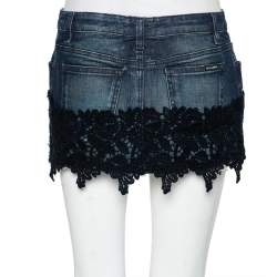 مملوكة مسبقًا تنورة دولتشي أند غابانا ميني تفاصيل دانتيل دنيم أزرق مقاس متوسط