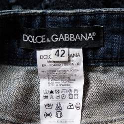 مملوكة مسبقًا تنورة دولتشي أند غابانا ميني تفاصيل دانتيل دنيم أزرق مقاس متوسط