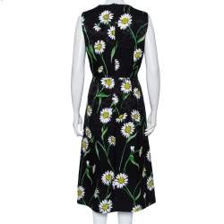 Pre Owned Dolce & Gabbana Black Floral Jacquard Daisy Printed Sleeveless Midi Dress L